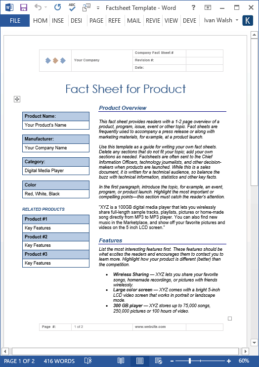 Product Data Sheet Template from www.ihearttechnicalwriting.com