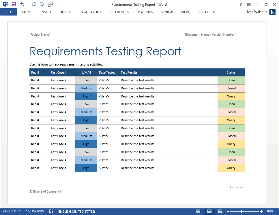 Software Testing Templates (MS Office) Technical Writing Tools