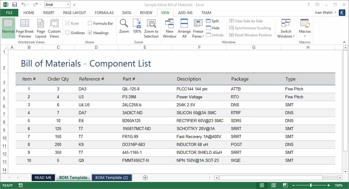 Bill of Materials (BOM) Template Technical Writing Tools